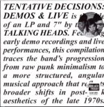Talking Heads - Tentative Decisions 1974-1976 - LP Vinyl - RSD Black Friday 2025